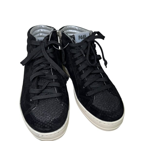 P448 Black Suede High-Top Sneakers Size 7 – Zip Detail & Metallic Lining - Picture 1 of 9